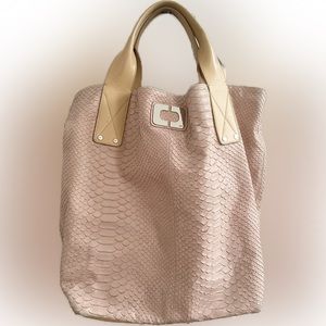 DVF Croc Embossed Pink and Tan Tote Bag Handbag